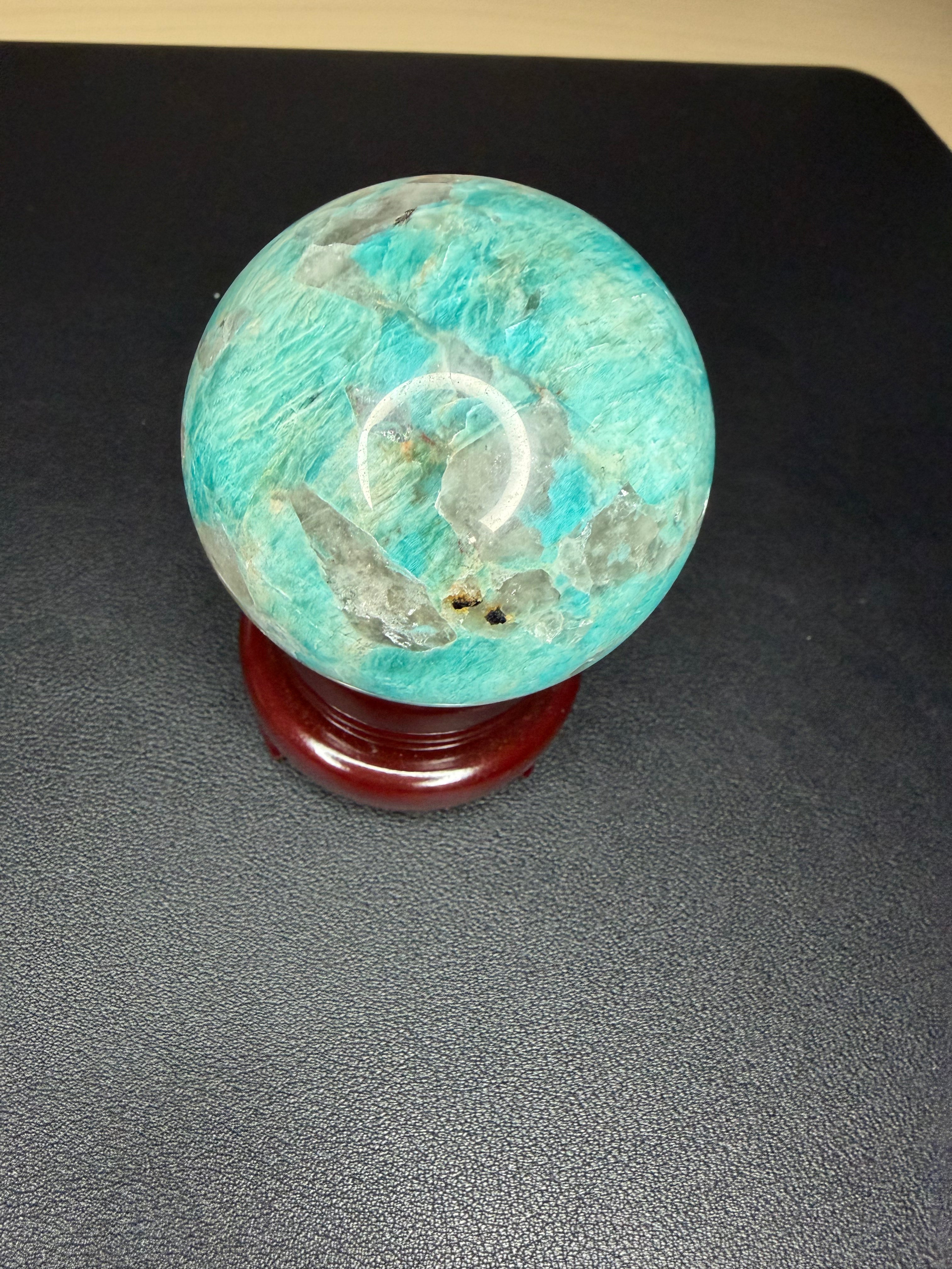 Natural Blue Amazonite Ball Quartz Crystal Sphere Reiki Specimen Healing