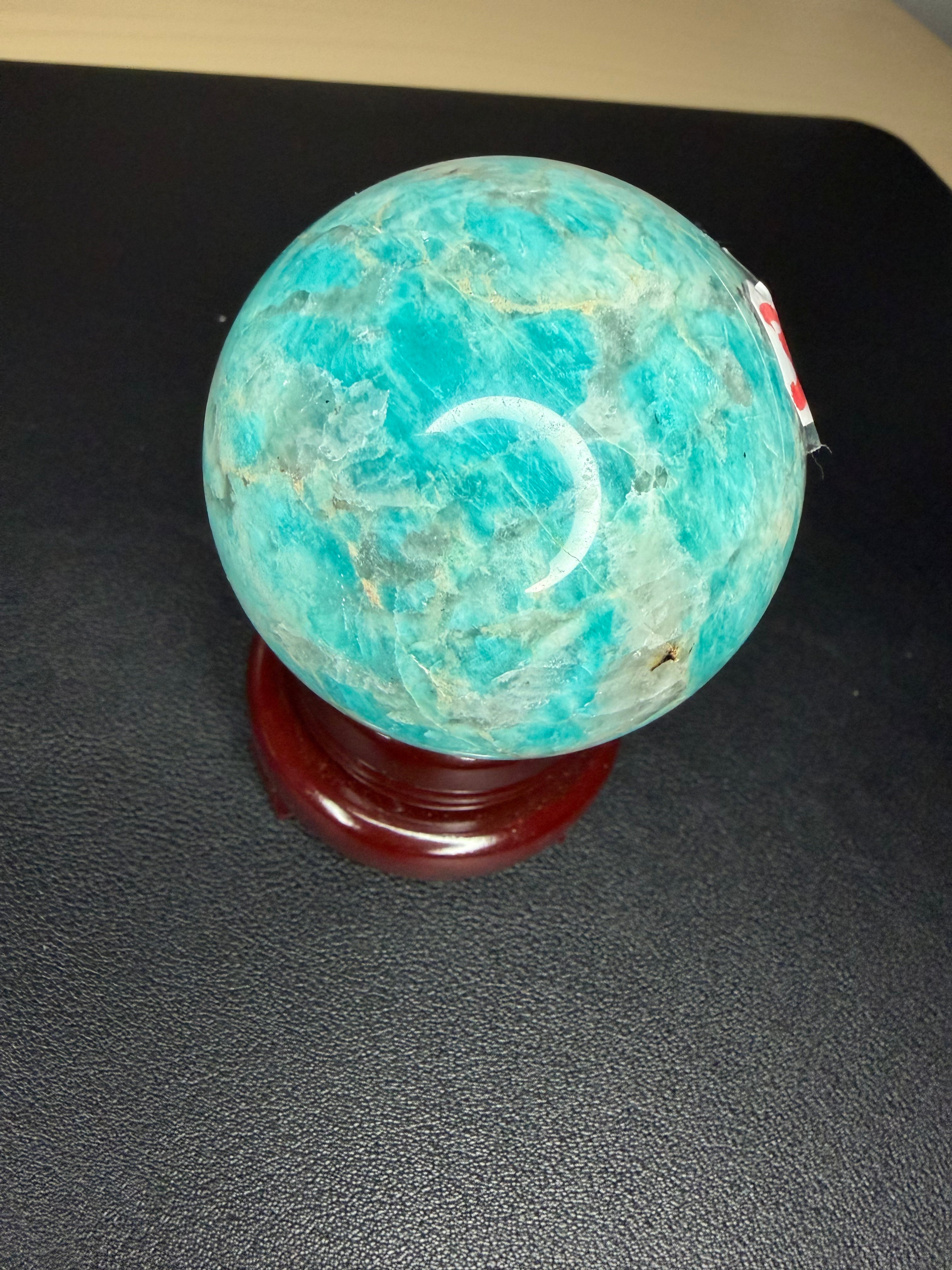 Natural Blue Amazonite Ball Quartz Crystal Sphere Reiki Specimen Healing